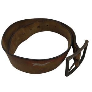 Vintage brown belt embossed sunrise yellow and orange paint 36" long